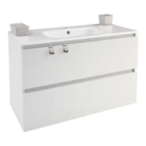 Mueble lavabo porcelana B-BOX 2 cajones 100cm Blanco brillo