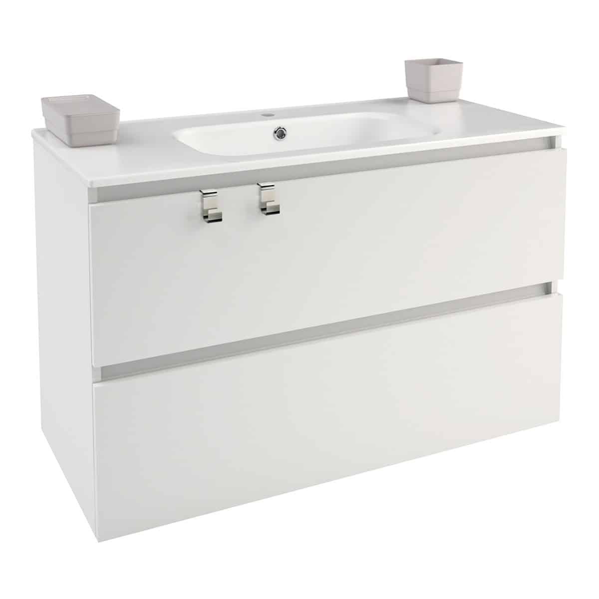 Mueble lavabo porcelana B-BOX 2 cajones 100cm Blanco brillo
