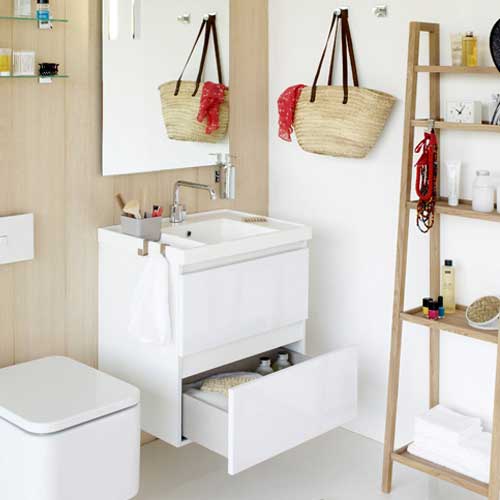 Mueble lavabo porcelana B-BOX 2 cajones 80cm Blanco brillo