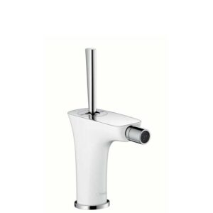 Monomando de bidé Hansgrohe PuraVida con vaciador automático blanco y cromo