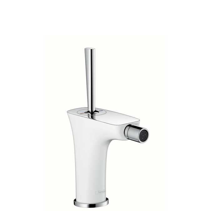 Monomando de bidé Hansgrohe PuraVida con vaciador automático blanco y cromo